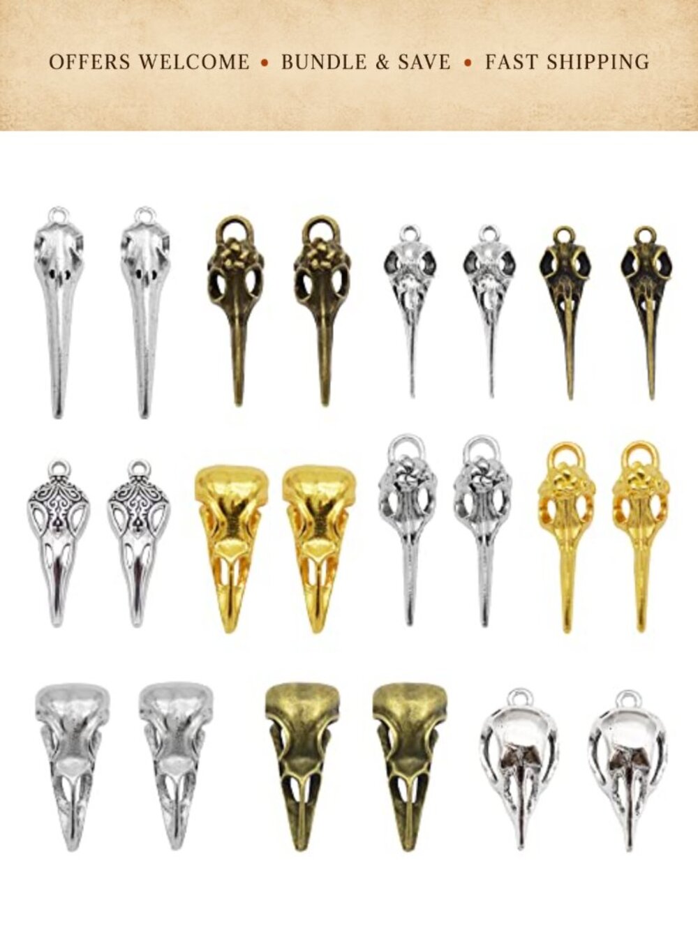 Alloy Raven Skull Charms 44 Pcs Jewelry Making DIY Crafts